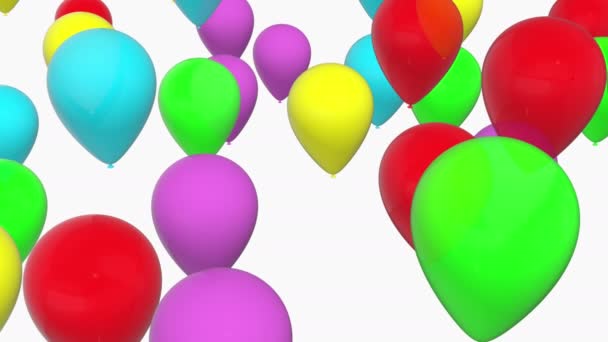 Ballonnen Verschillende Kleuren Verplaatsen Een Witte Achtergrond — Stockvideo