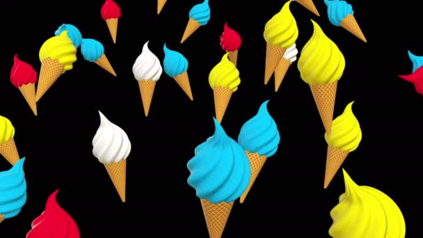 Moving Ice Creams Various Colors Black Background — Stock Video