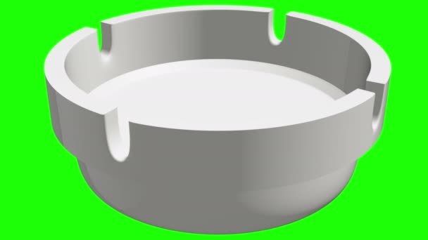 在绿色屏幕上以白色旋转烟灰缸 — 图库视频影像