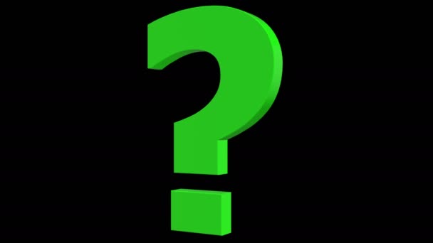 Bewegendes Fragezeichen Grüner Farbe Auf Schwarzem Hintergrund — Stockvideo