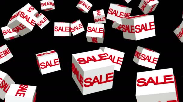 Rotating White Cubes Sale Concept Black Background — Stock Video