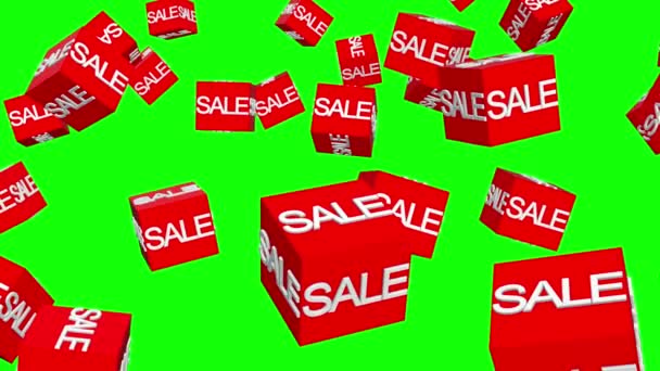 Обертаються Червоні Кубики Концепцією Продажу Зеленому Екрані — стокове відео