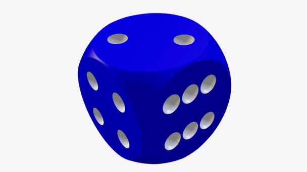 Rotating Dice Blue Color White — Stock Video