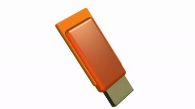 Usb Flash Sürücü'yi turuncu renkte beyaz arka planda döndürme