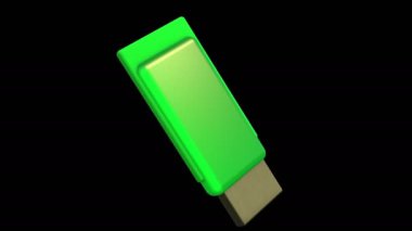 Usb Flash Sürücü'yi siyah arka planda yeşil renkte döndürme