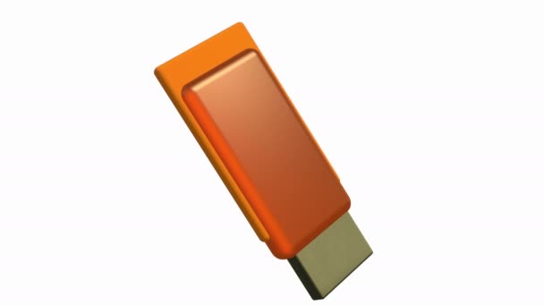 Вращение Usb Flash Drive Оранжевом Цвете Белом Фоне — стоковое видео