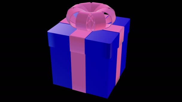 Drehbare Blaue Geschenkbox Auf Schwarzem Hintergrund — Stockvideo