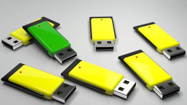 Sarı ve yeşil renklerde usb flash sürücüler kavramı