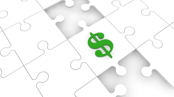 White Puzzle Green Dollar Sign Concept — Stock Photo, Image