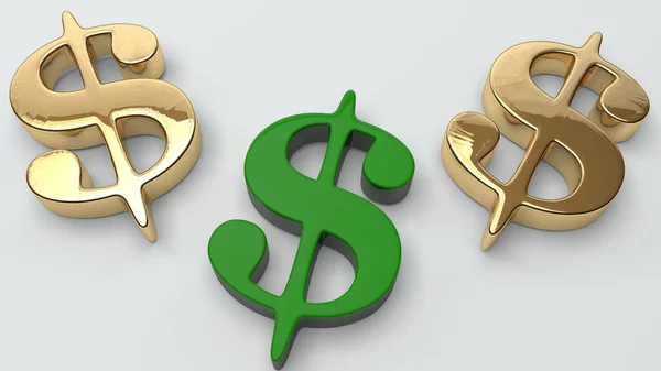 Три Знака Доллара Зеленых Золотых Цветах — стоковое фото
