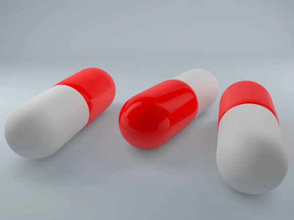 Tre Pillole Medicine Capsule Nei Colori Bianco Rosso — Foto Stock