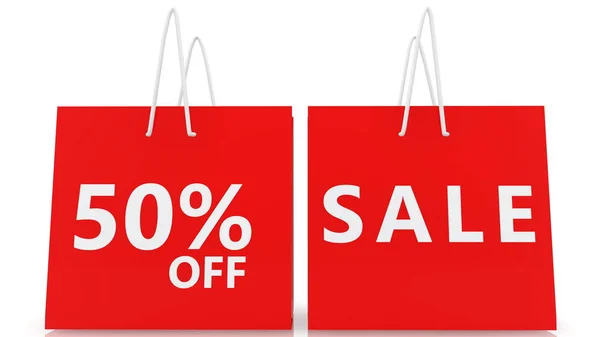 Shopping Bags Fifty Percent Sale Concept Red Color — Stock Photo, Image