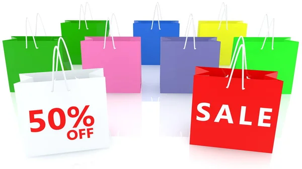 Shopping Bags Fifty Percent Sale Concept — Stock Photo, Image