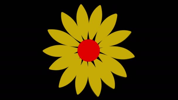 Rotating Flower Petals Yellow Black Background — Stock Video