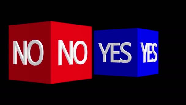 Yes Concept Rotating Cubes Red Blue Black Background — Stock Video