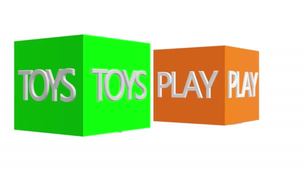 Παιχνίδια Και Παιχνίδι Έννοια Για Περιστρεφόμενους Κύβους Πράσινο Και Πορτοκαλί — Αρχείο Βίντεο