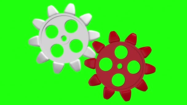 Two Rotating Gears Green Screen — Stock Video