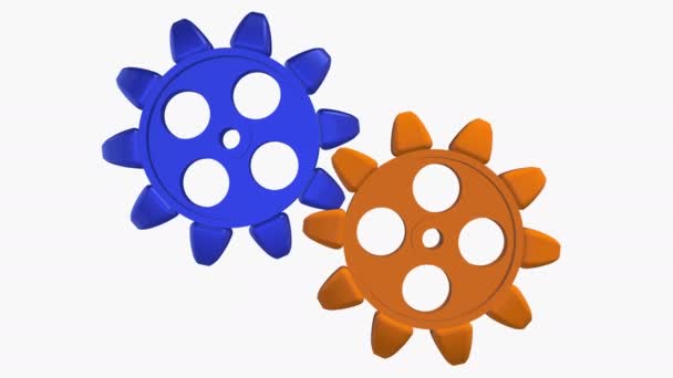 Two Rotating Gears White Background — Stock Video