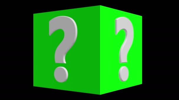 Question Mark Concept Rotating Cube Green Color — Stock Video