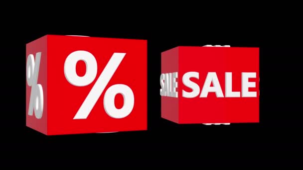 Percents Sales Concept Red Cubes Black Background — Stock Video