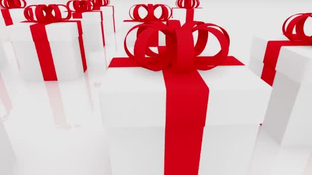 Zufällig Gestapelte Geschenkboxen Auf Weiß — Stockvideo