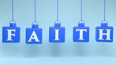 İnanç kavramı ile mavi renkte asılı küpler