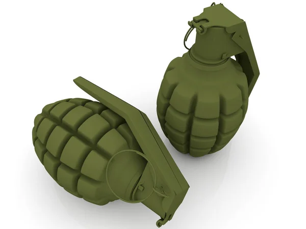 Two Green Hand Grenades White Background — Stock Photo, Image