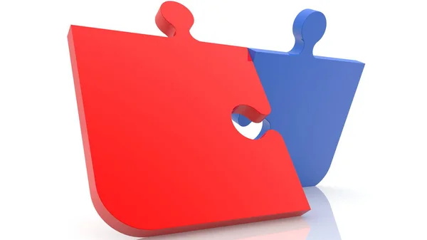 Concept Van Twee Puzzelstukjes Blauwe Rode Kleuren — Stockfoto
