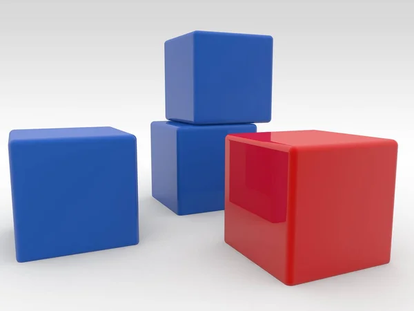 Four Cubes Blue Red Colors — Stock Photo, Image