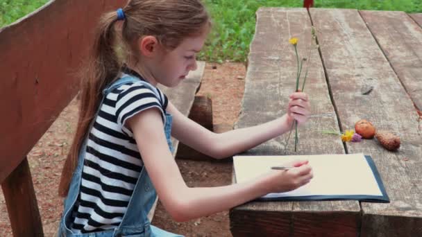 Little Girl Nauka Roślin Kwiatów Parku — Wideo stockowe