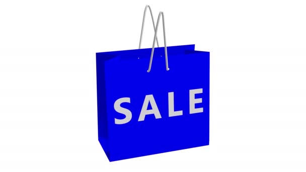 Concetto Vendita Rotante Shopping Bag Blu Sfondo Bianco — Video Stock
