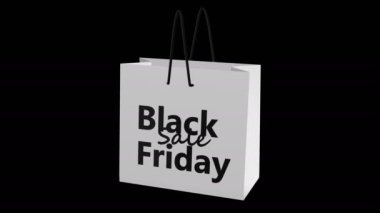 Siyah arka plan üzerinde beyaz alışveriş çantası üzerinde Dönen Black Friday satış konsepti