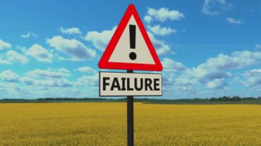 Mavi gökyüzü arka planda başarısızlık kavramı ile uyarı yol işareti