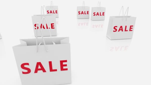 Shopping Påsar Med Försäljning Koncept Vitt — Stockvideo