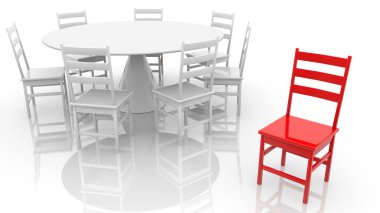 Beyaz ve kırmızı sekiz sandalye kavramı