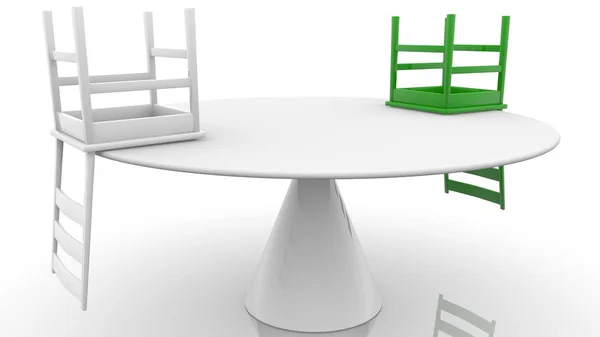 Koncept Stolu Dvě Židle Zelené Bílé — Stock fotografie