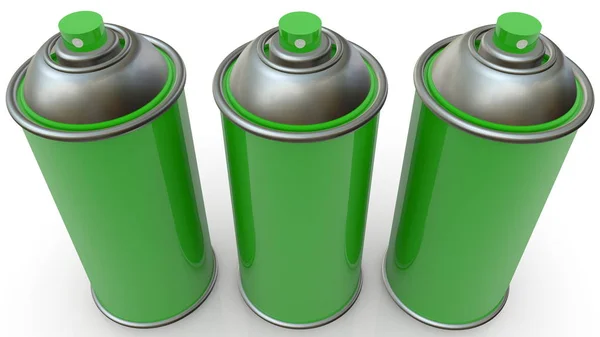 緑色の3枚のエアロゾルスプレー塗料 — ストック写真