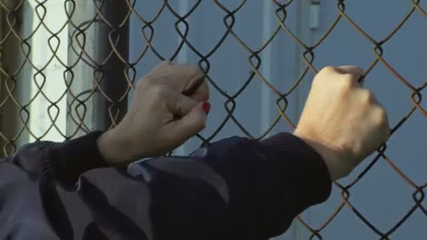 Mãos Perto Arame Farpado Conceito Refugiados — Vídeo de Stock