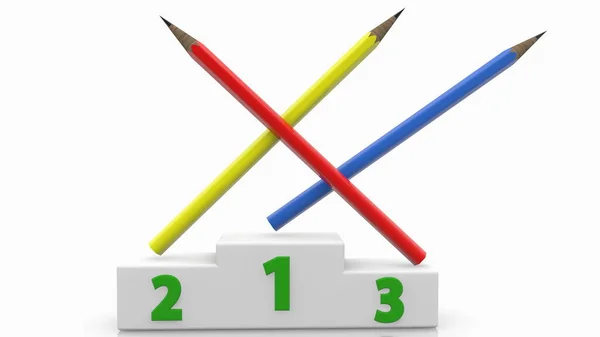 Three Colorful Pencils Winner Podium — Stock Photo, Image