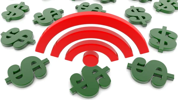 Wifi with green dollar signs concept