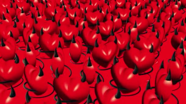 Pohybující Řady Rudých Ďábelských Srdcí — Stock video