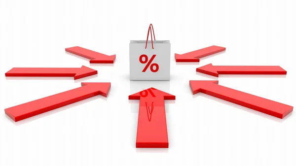Pfeile Einkaufstasche Mit Prozentkonzept — Stockfoto