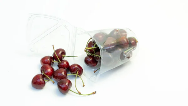 Kirschen Einer Recycelten Plastikschüssel — Stockfoto