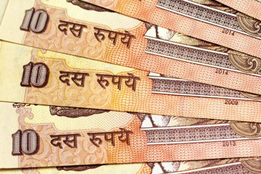 Bir yakından görüntü Hindistan 10 Rupisi notları