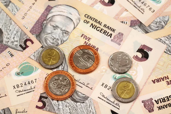 Una Imagen Cerca Los Billetes Monedas Nigerianos — Foto de Stock