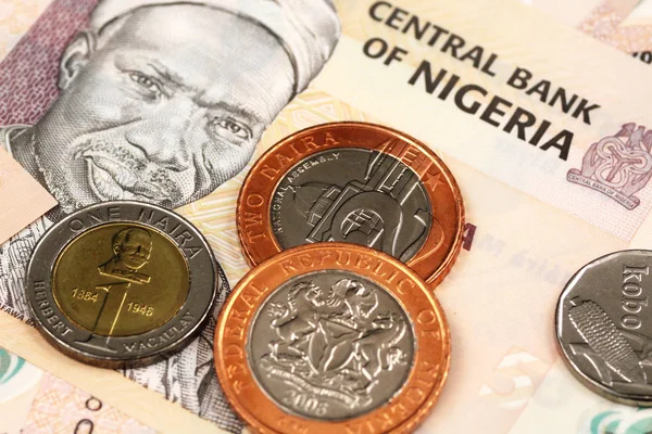 Una Imagen Cerca Los Billetes Monedas Nigerianos — Foto de Stock