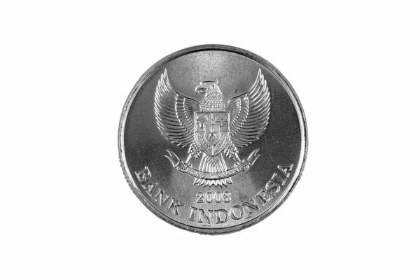 Extrem Närbild Indonesiska 500 Rupiah Mynt Solid Vit Bakgrund — Stockfoto