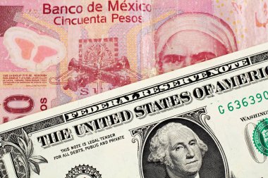 Bir Amerikan bir dolar Not bir Meksika 50 Pezosu notla