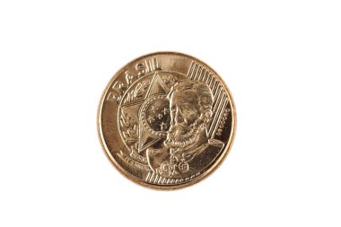Beyaz bir arka plan üzerinde izole bir 25 centavo Brezilyalı madalyonun bir super makro görüntü