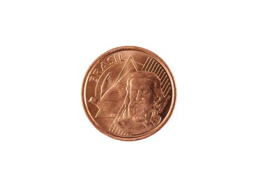 Beyaz bir arka plan üzerinde izole bir 5 centavo Brezilyalı madalyonun bir super makro görüntü